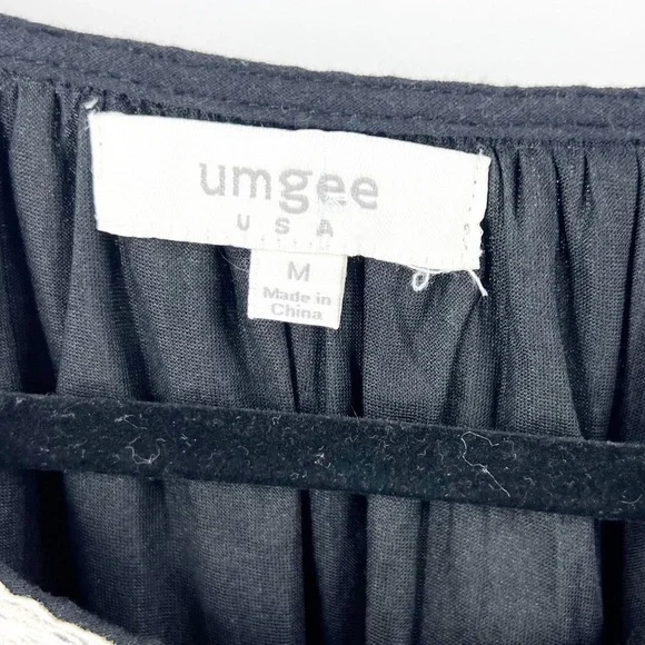 ✅ UMGEE BLACK WHITE TEAL BOHO EMBROIDERED SCOOP NECK TUNIC DRESS SIZE MEDIUM - Picture 3 of 4